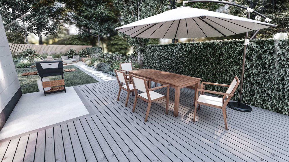 Atlanta yard design with outdoor dining