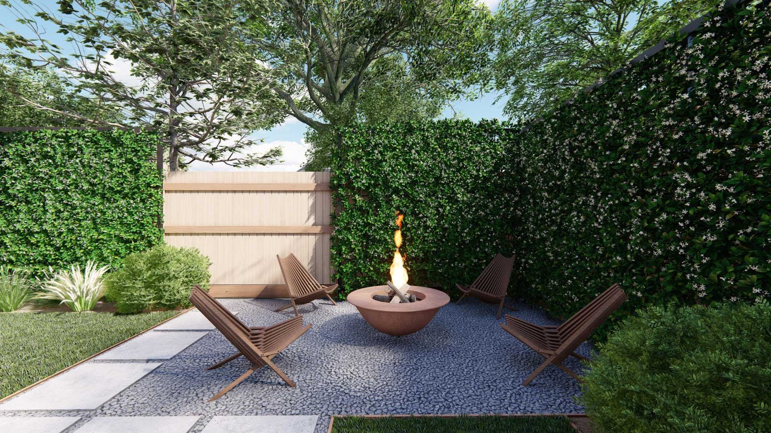 Austin backyard sitting area with fire pit