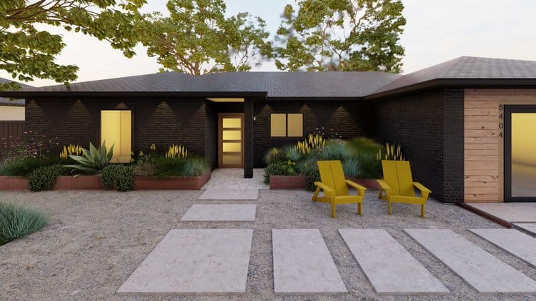 Austin front yard with concrete pavement