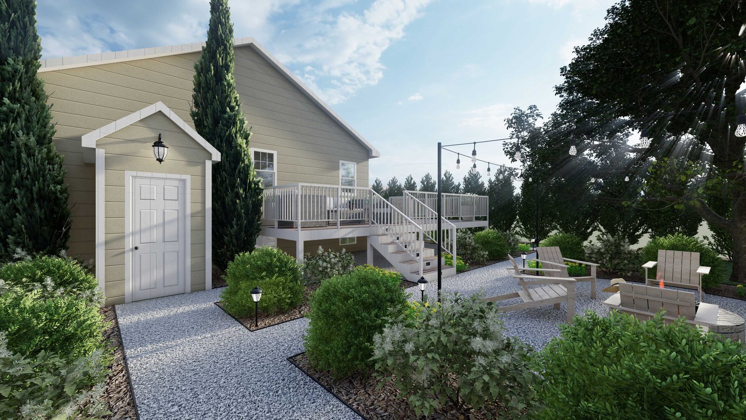 Cambridge yard with gravel floors, patio and plants