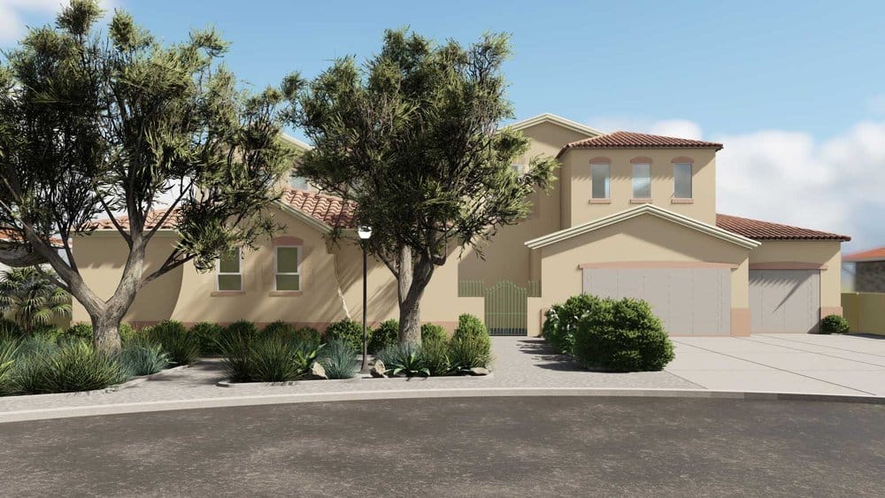 Las Vegas front yard design showing driveway