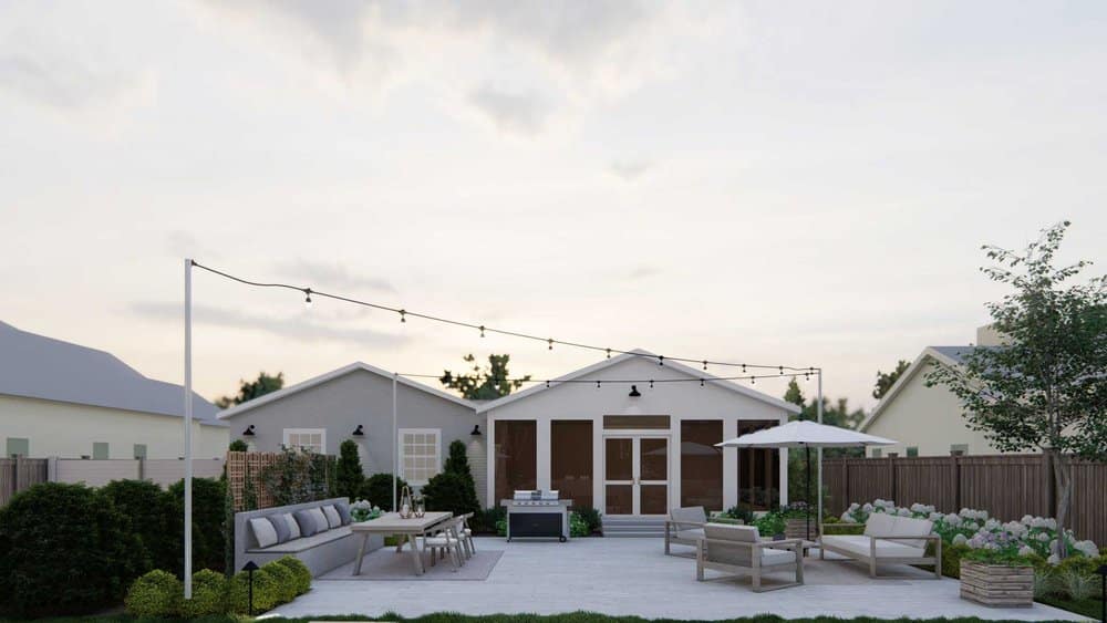 Fenced yard in Nashville with outdoor kitchen and patio