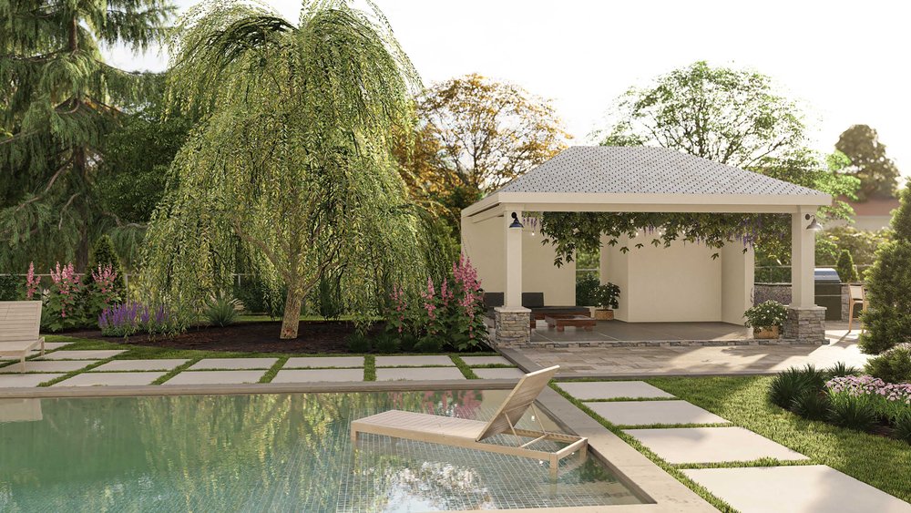 Nashville backyard design with outdoor pool and trees