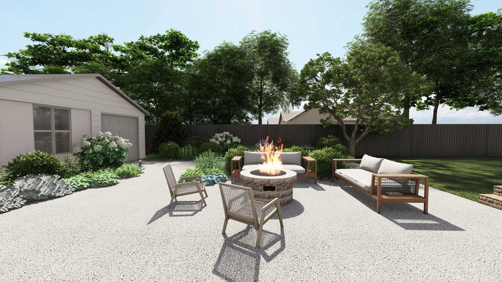 Cozy fire pit area with concrete paver floor