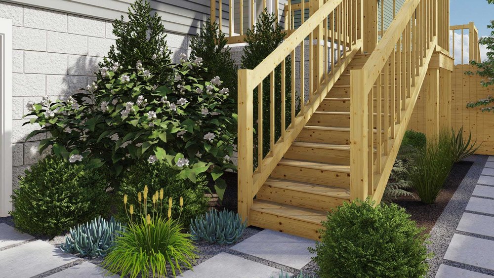 Nashville yard with deck stairs and plants