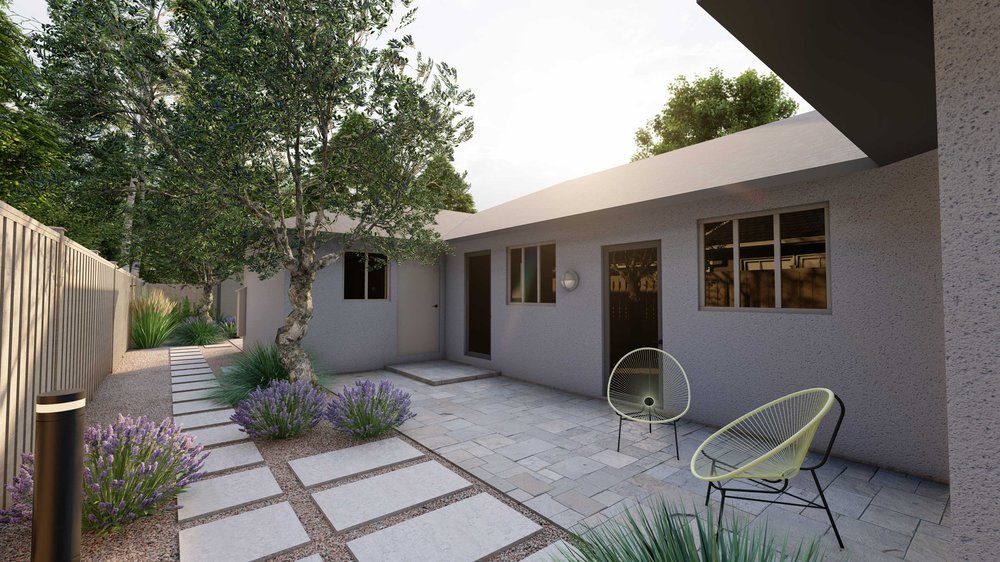 Palo Alto side yard with plants and pavers