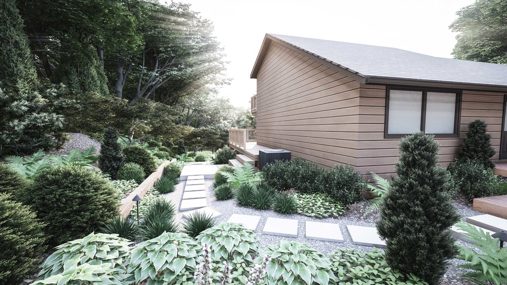 Portland side yard with flowers and trees