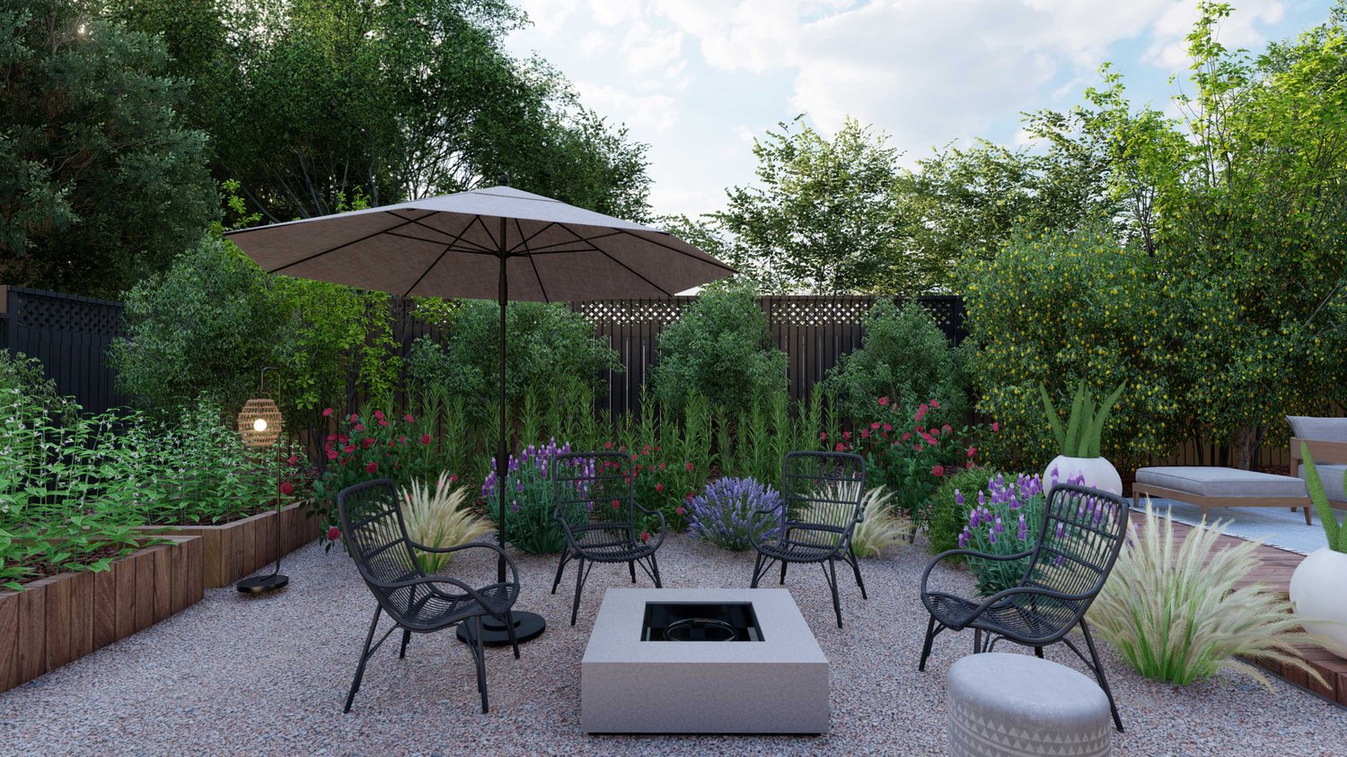 San Jose patio with fire pit and shade