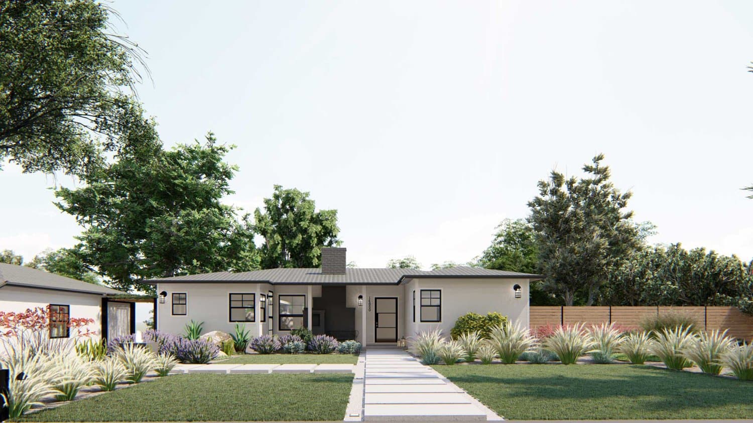 San Jose front yard with paver walkway and lawn on both sides