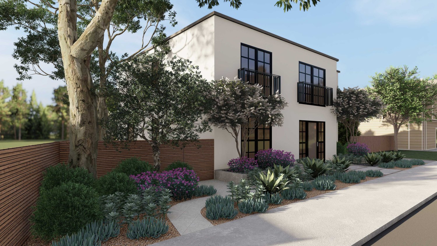 San Jose front yard with concrete floors and plants on the side