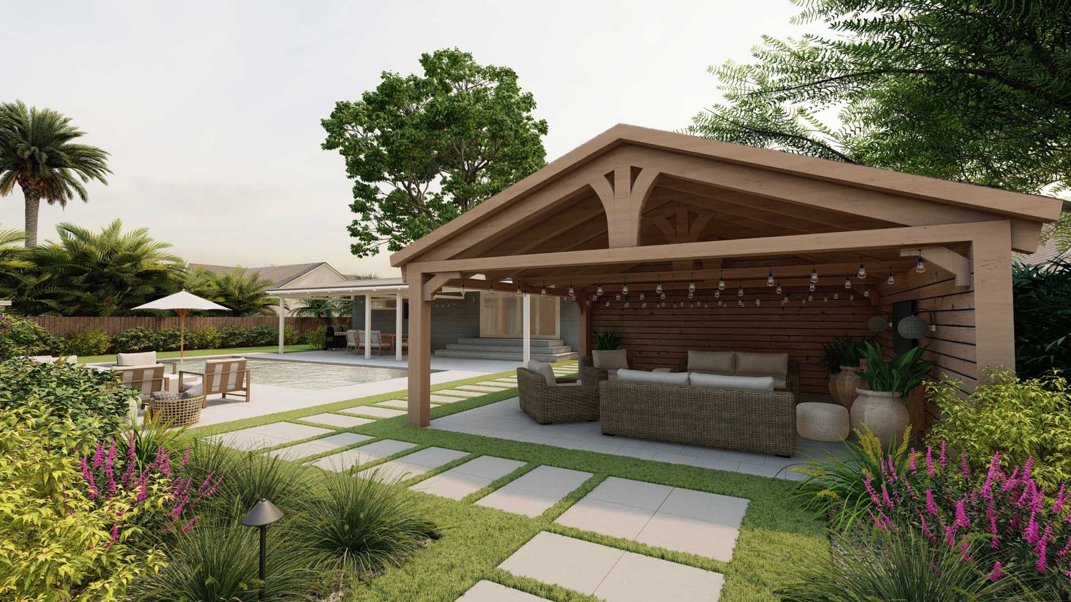 Tampa backyard patio with pergola over lounge area