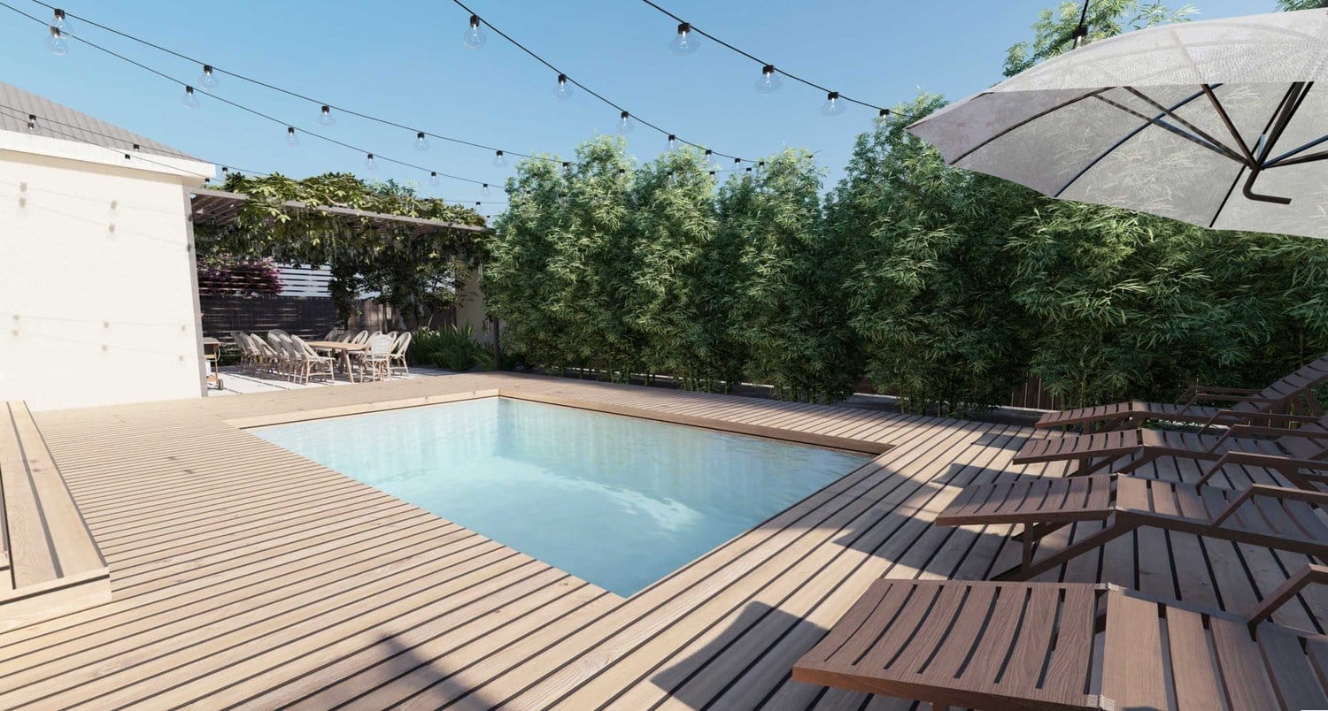 Tampa backyard pool area with wooden deck