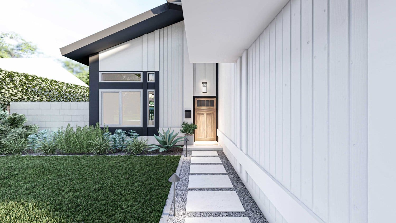 Thousand Oaks side yard with concrete paver path, plants and decorative fence