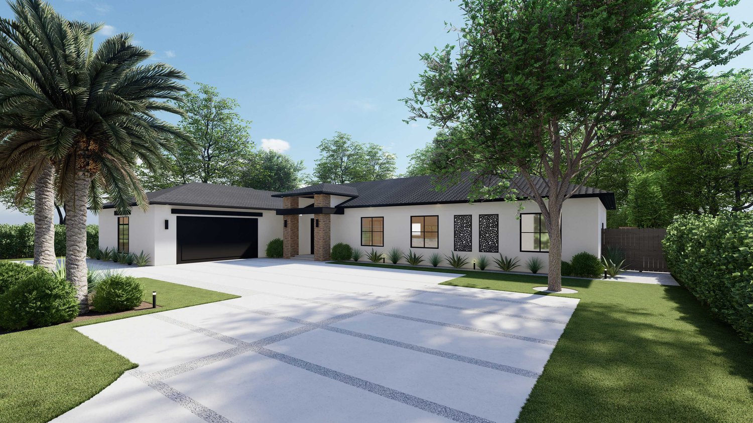 Winter Park front yard with concrete paver and trees with lawn