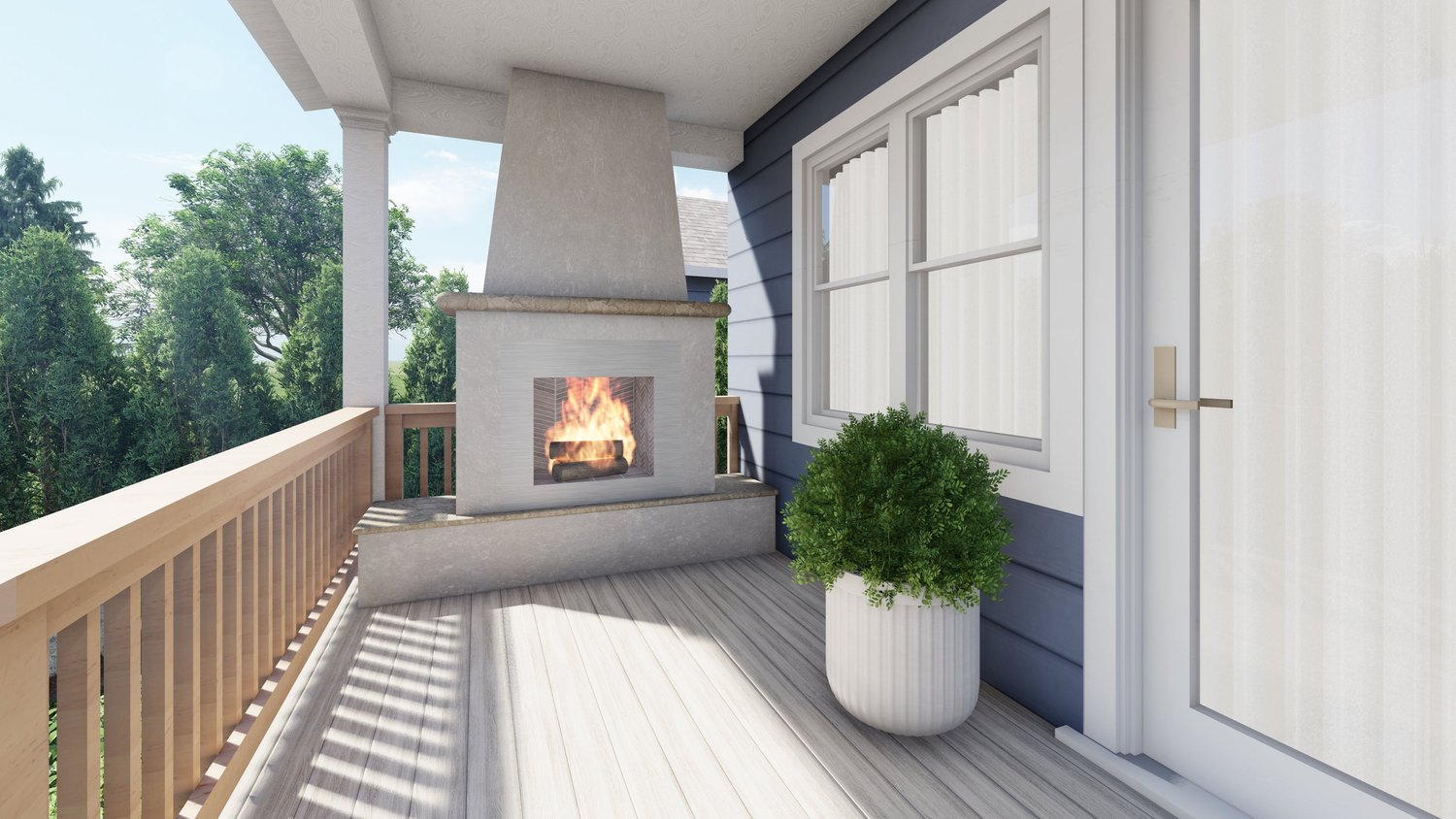 Burlington front porch with fireplace