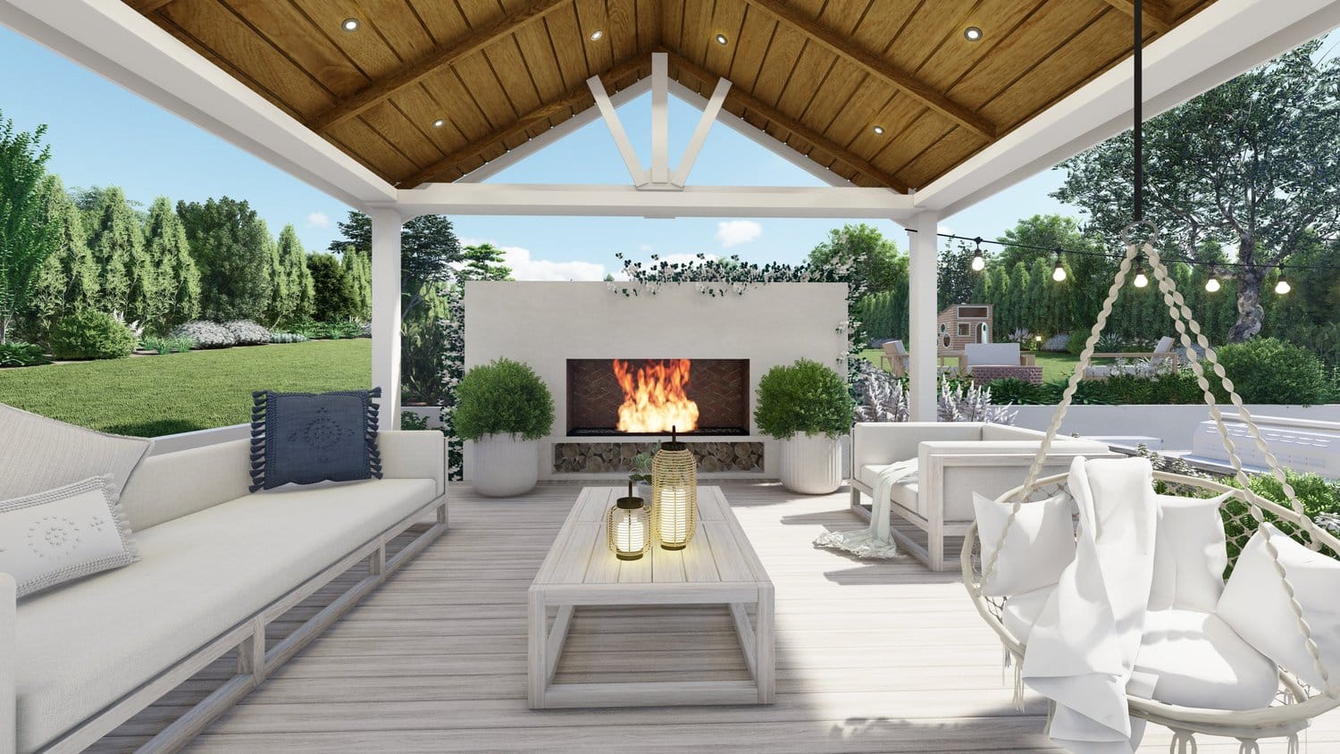 Burlington backyard with patio, fire place and pergola