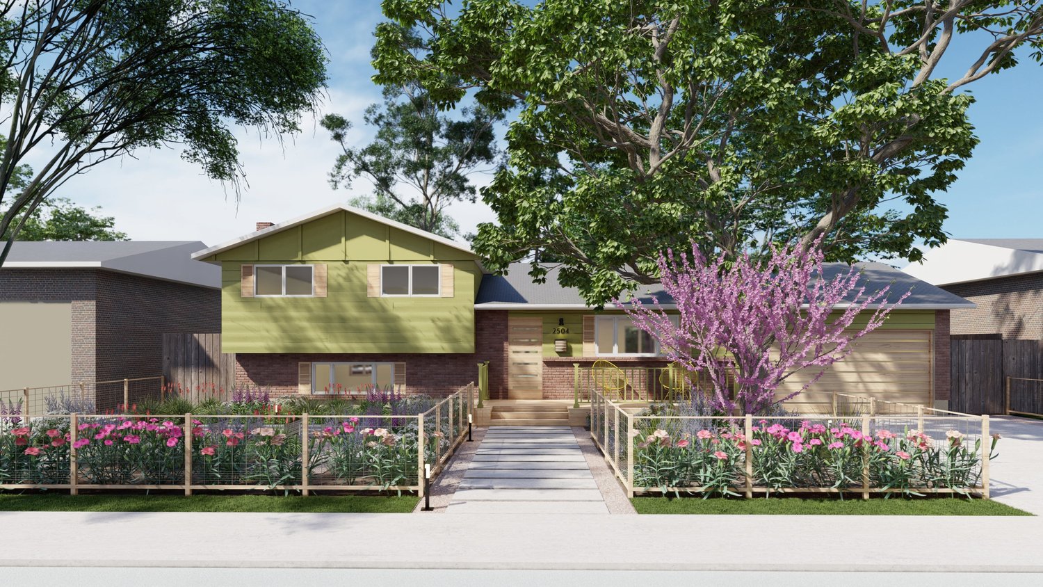 Cheyenne colorful front yard garden with terraces