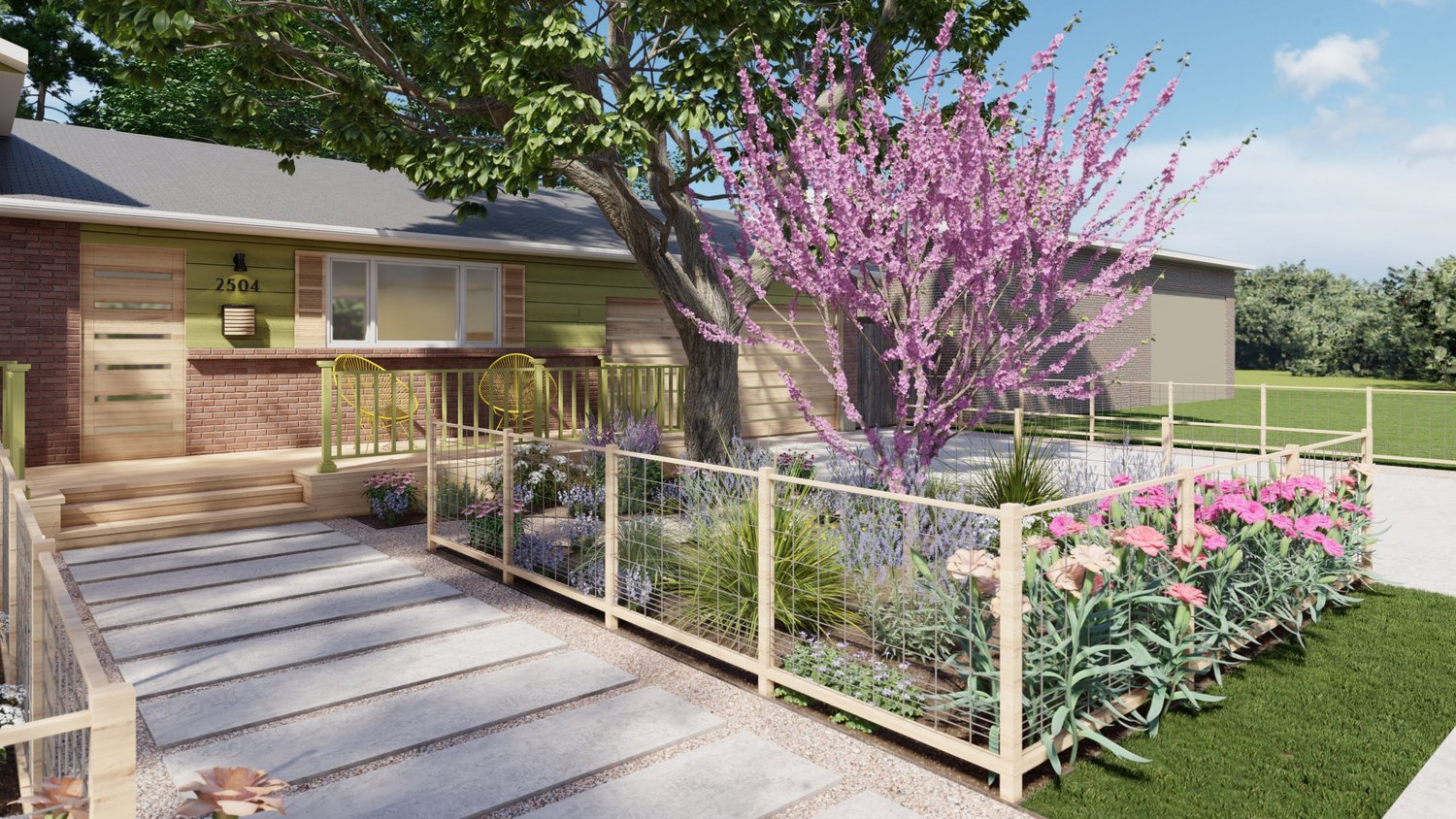 Cheyenne front yard garden with concrete paver path