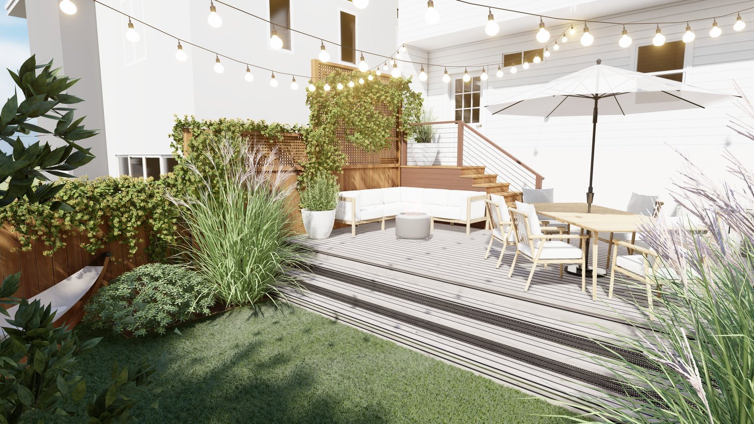 San Francisco backyard deck patio with sunbrella seating area